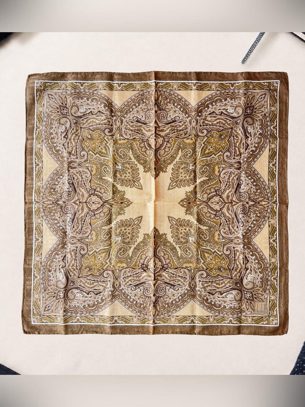 Vintage Dunhill Paisley Scarf Pocket Square Neckerchief Menswear Brown Gold 19in